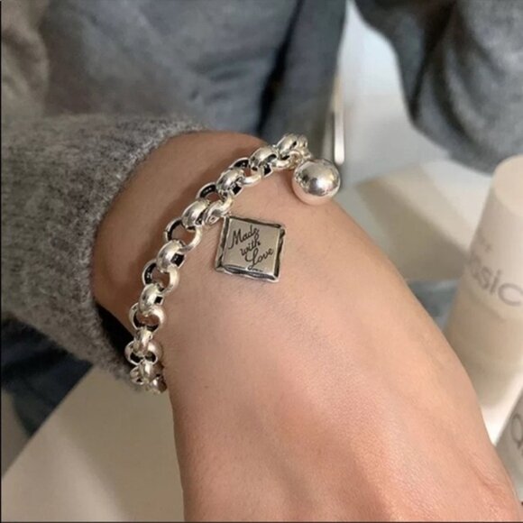 NEW ENGLISH SQUARE 925 STERLING SILVER BRACELET, NICE BRACELET, CUTE BRACELET - Picture 2 of 5